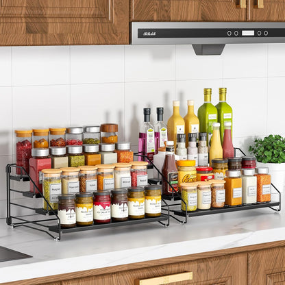 RCHYFEED Spice Rack Organizer for Cabinet Pantry,4 Tier Spice Rack Countertop, Depth Adjustable Spice Organization for Cabinet,Tierd Seasoning Organizer for Cabinet(Black) | for Cabinet Pantry