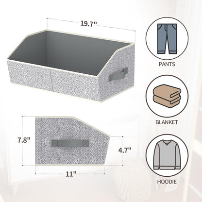 Homsorout Closet Organizers Bins 6 Packs - Large Closet Shelf Organizer with Handles, Fabric Trapezoid Storage Bins, Collapsible Storage Cubes for Clothes, Towels, Light Gray