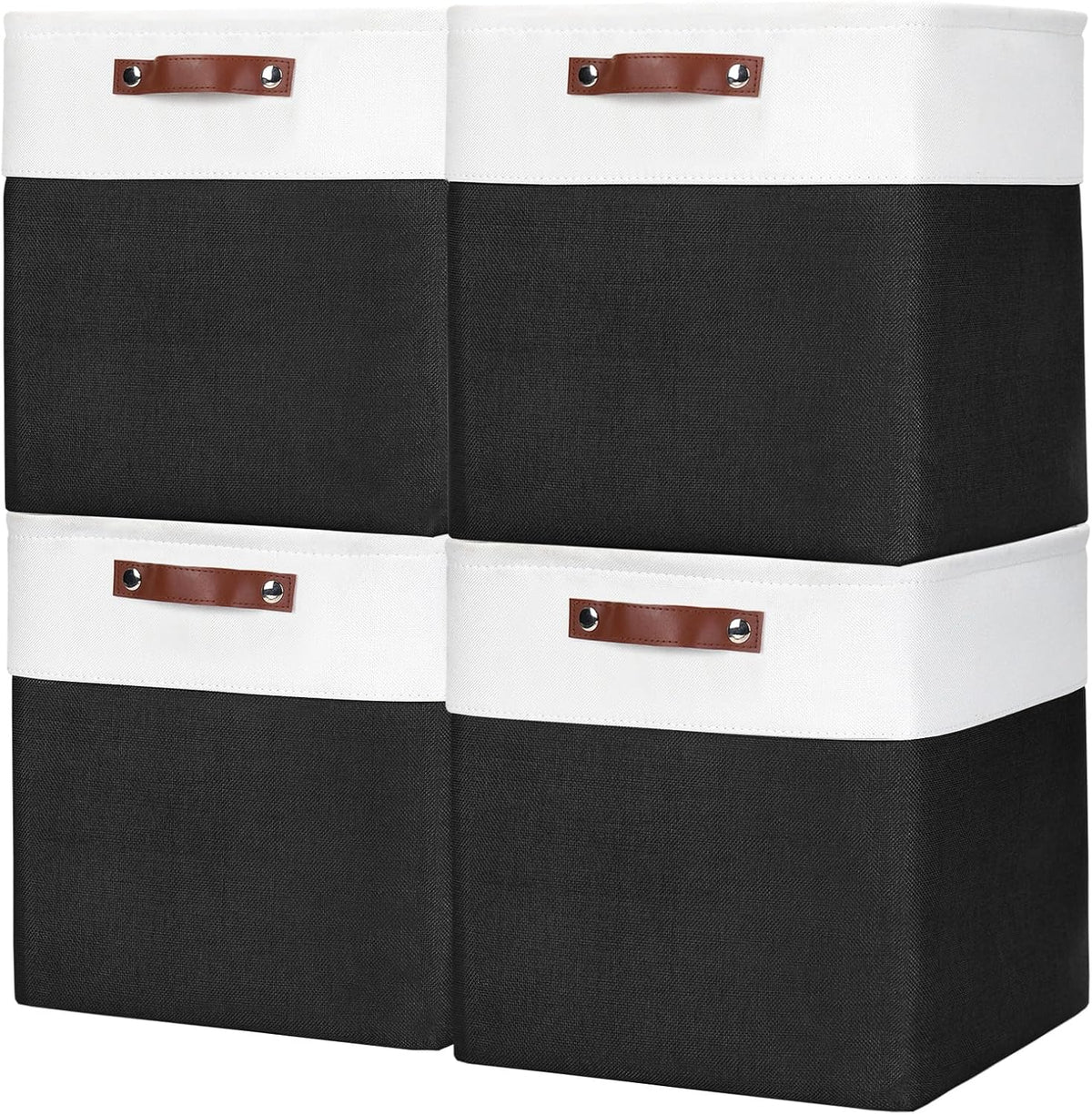 Bagnizer Large Fabric Storage Baskets | 50L Storage Bins, Decorative Linen Closet Baskets with Handles for Organizing, Shelf, Toys, Clothes, Home, Office, Nursery, 17x12x15Inches (Grey&White)
