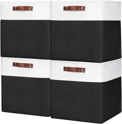 Bagnizer Large Fabric Storage Baskets | 50L Storage Bins, Decorative Linen Closet Baskets with Handles for Organizing, Shelf, Toys, Clothes, Home, Office, Nursery, 17x12x15Inches (Grey&White)