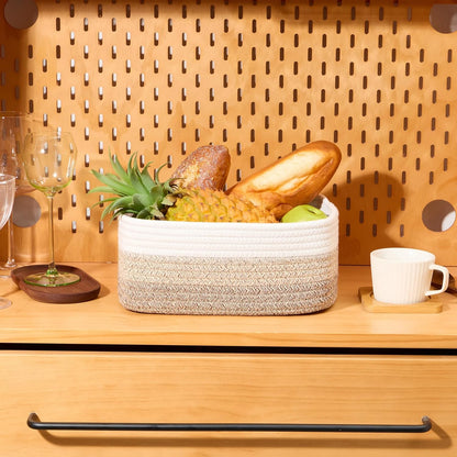 MiniArk Small Storage Baskets for Organizing | Closet Organizer Bins | Shelf Toy Basket | Woven Rope Baskets | Cube Decorative Box | Shallow Basket | L11.5xW7.5xH4.7| Brown