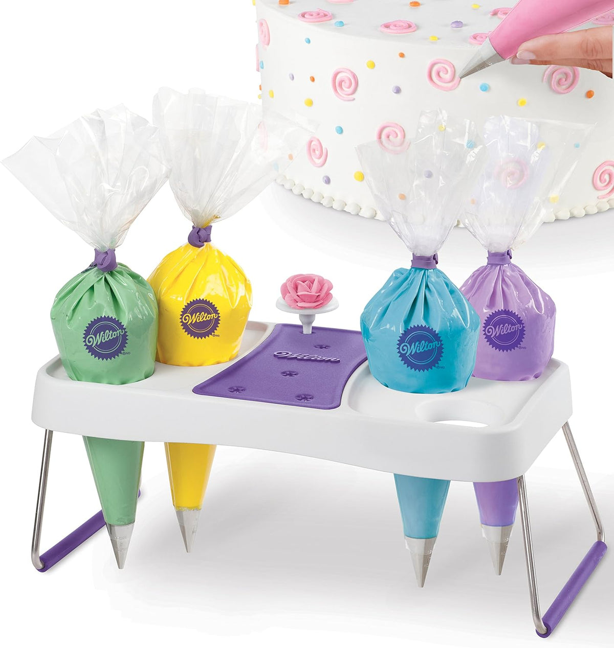 Wilton Decorating Bag Stand - Organize Icing Bags for Easy Reach and Quick Treat Decorating, Holds Flower Nails to Dry Buttercream Flowers, 6-Cavity