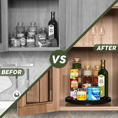 Lazy Susan Organizer, 10 Inch Non-Skid Bamboo Turntable Organizer for Salt Pepper Olive Oil and Spices Next to Stove, Wooden Lazy Susan for Table or Kitchen Countertop Organizer