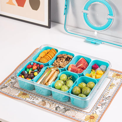 Dingerjar Divided Serving Tray with Lid and Handle - Snackle Box Charcuterie Container for Portable Snack Platters - Clear Organizer for Candy, Fruits, Nuts, Snacks - Perfect for Party, Entertaining