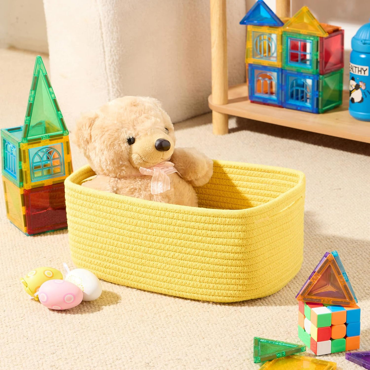 MiniArk Small Storage Baskets for Organizing | Closet Organizer Bins | Shelf Toy Basket | Woven Rope Baskets | Cube Decorative Box | Shallow Basket | L11.5xW7.5xH4.7| Brown
