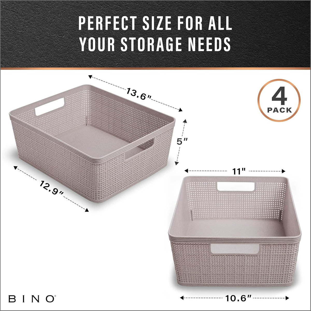 BINO | Woven Plastic Basket | Small (Natural), 5-Pack | THE JUTE COLLECTION | Home Organization, Space - Saving Storage, Stylish Design | Jute Basket | Plastic Storage Basket