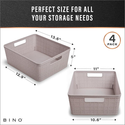 BINO | Woven Plastic Basket | Small (Natural), 5-Pack | THE JUTE COLLECTION | Home Organization, Space - Saving Storage, Stylish Design | Jute Basket | Plastic Storage Basket