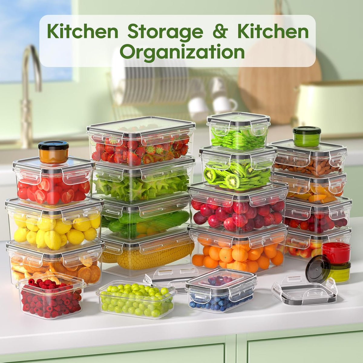 KEMETHY Food Storage Containers with Lids(18 Container & 18 Lid), Plastic Food Containers for Pantry & Kitchen Storage and Organization, BPA-Free, Leak Proof, Reusable with Labels & Pen