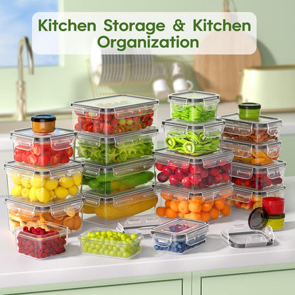 KEMETHY Food Storage Containers with Lids(18 Container & 18 Lid), Plastic Food Containers for Pantry & Kitchen Storage and Organization, BPA-Free, Leak Proof, Reusable with Labels & Pen