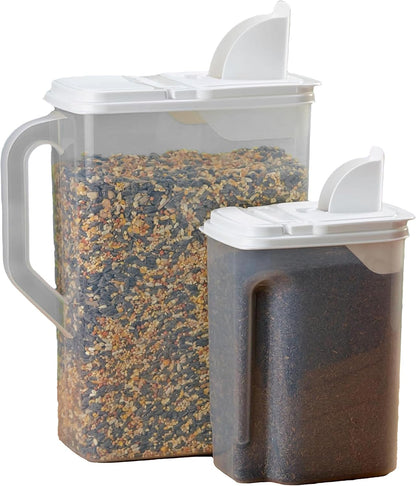 Buddeez Pet Food Storage Containers - 2 Count Bird Seed Dispenser with Pour Tight Lids and Easy Pour Spouts, 8 Qt and 3.5 Qt, Bird Seed Storage for Small and Large Feed, BPA Free