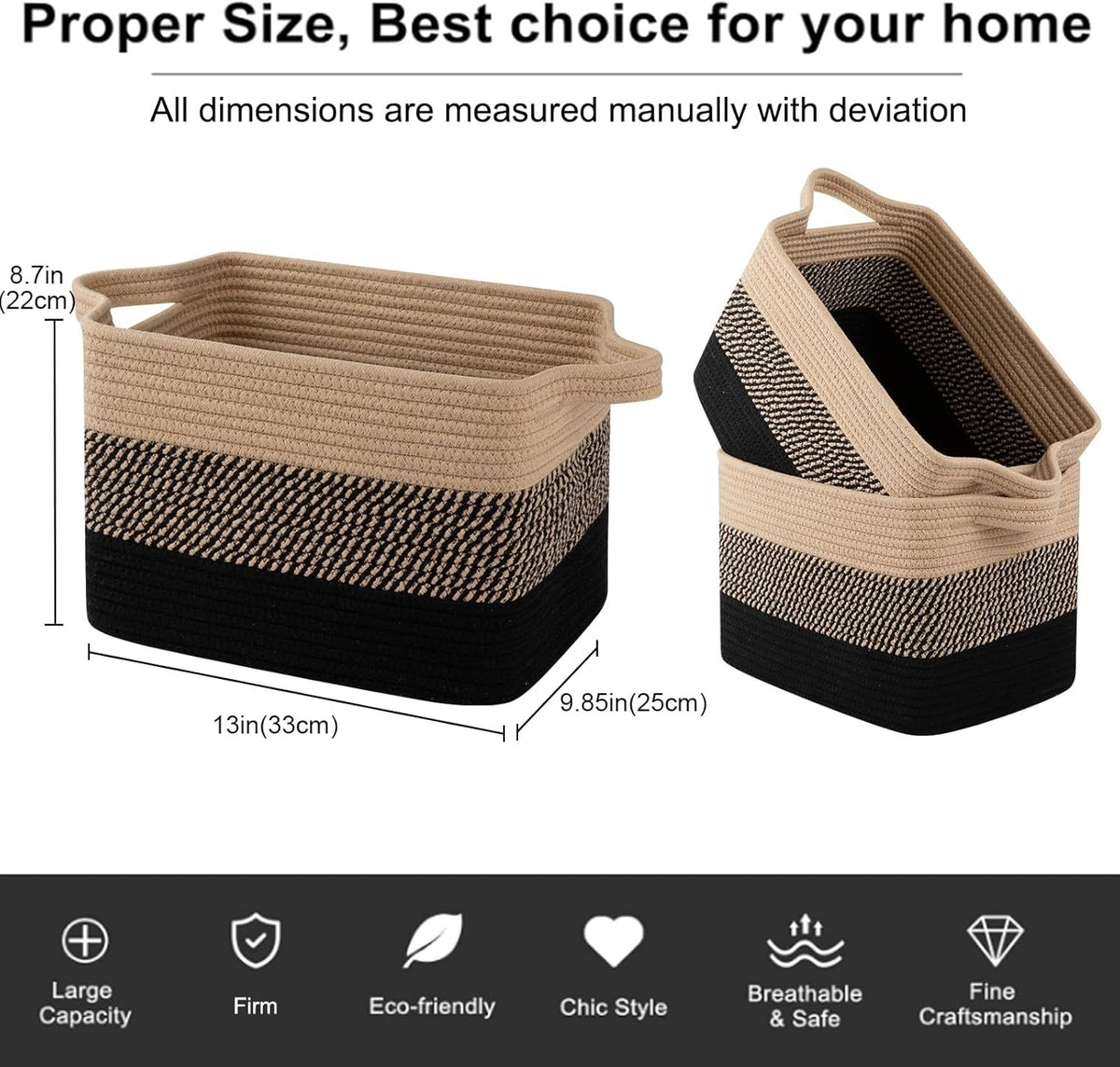 OIAHOMY Storage Basket, Woven Baskets for Storage, Cotton Rope Basket for toys,Towel Baskets for Bathroom - Pack of 3, Gradient Yellow