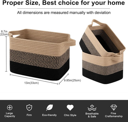 OIAHOMY Storage Basket, Woven Baskets for Storage, Cotton Rope Basket for toys,Towel Baskets for Bathroom - Pack of 3, Gradient Yellow