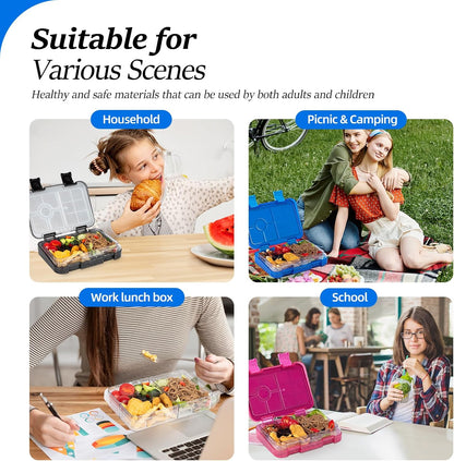 Bento Lunch Box for Kids, 6 Compartments BPA Free, Dishwasher Safe Back to School Snack Bento Lunch Containers Boxes, Ideal Portion Sizes for On-the-Go Meal, Ages 3+, School, Green Patterned
