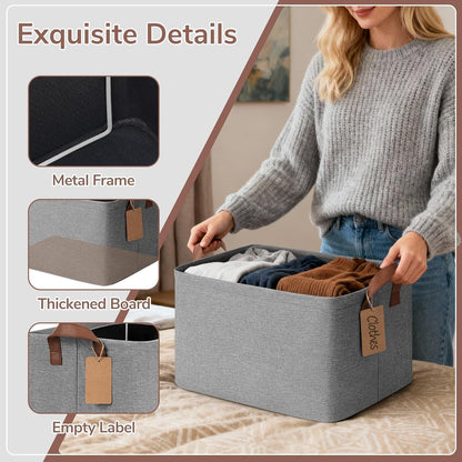CHICVITA 4 Pack Large Storage Baskets for Shelves, Collapsible Closet Organizer Bins with Metal Frame, Fabric Storage Bins for Clothes Towels Organization, 16.8" x 11" x 9.8", Beige