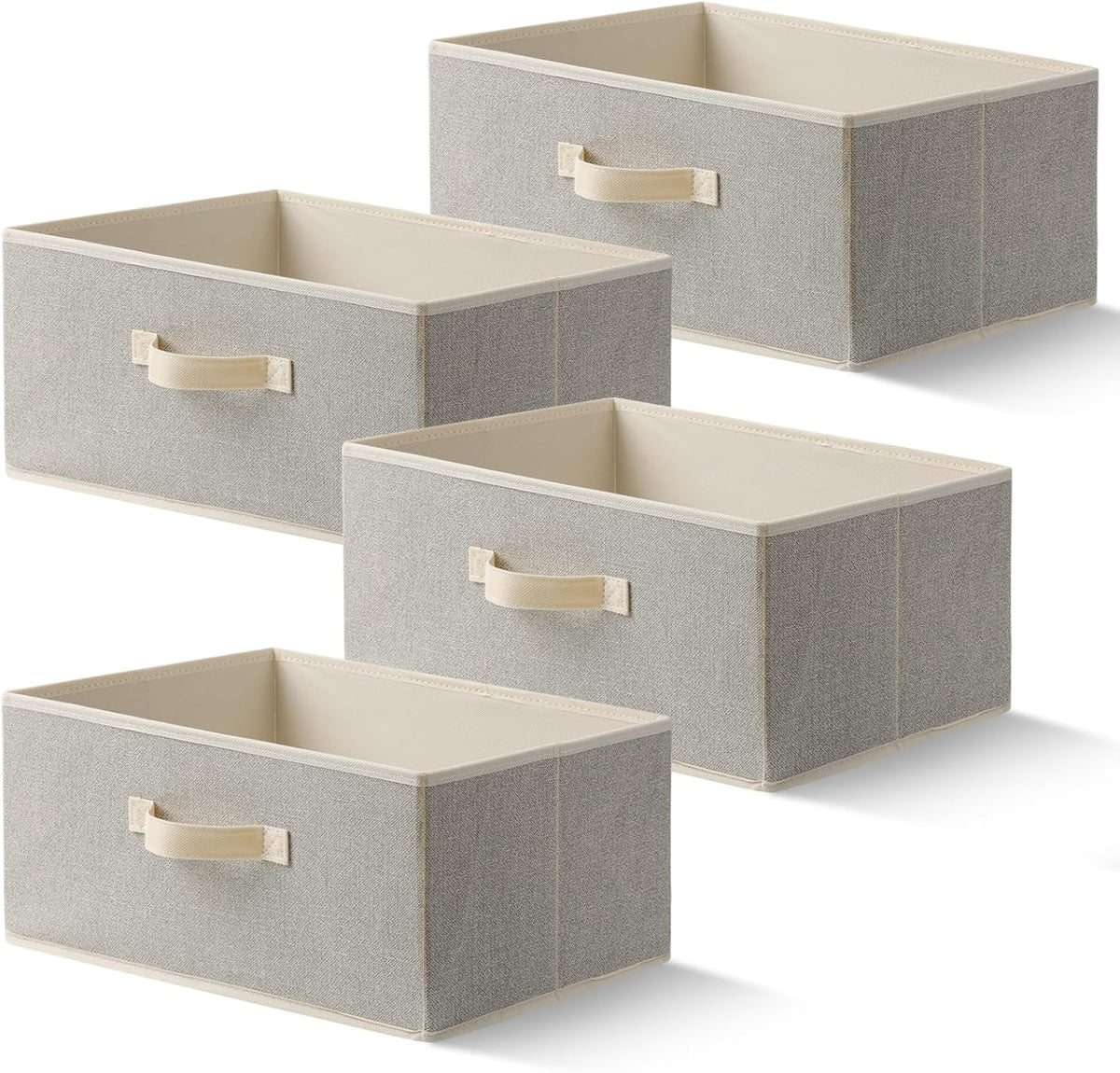 Storage Baskets, 11-Inch Woven Fabric Bins, Storage Cubes with Reinforced Handles, Organizer Bins for Closet Shelves, Foldable, for Toys, Clothes, Natural Beige (3PCS/Beige-11*11*7.8inch)