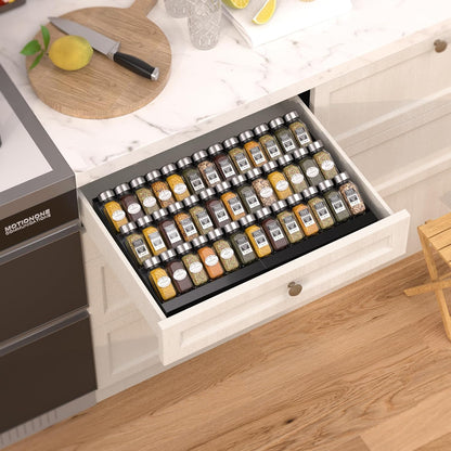 Expandable Metal Spice Drawer Organizer,3-Tier,Slanted Seasoning Jars Tray for Kitchen Cabinet Drawers Insert/Countertop (Jars not included)-3Tier /White