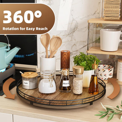 Acacia Wood 13" Lazy Susan Turntable Organizer for Table Top, Farmhouse Round Wooden Lazy Susan for Cabinet Kitchen Centerpieces Coffee Table, for Condiments Spices, Bathroom Vanity Tray Decor