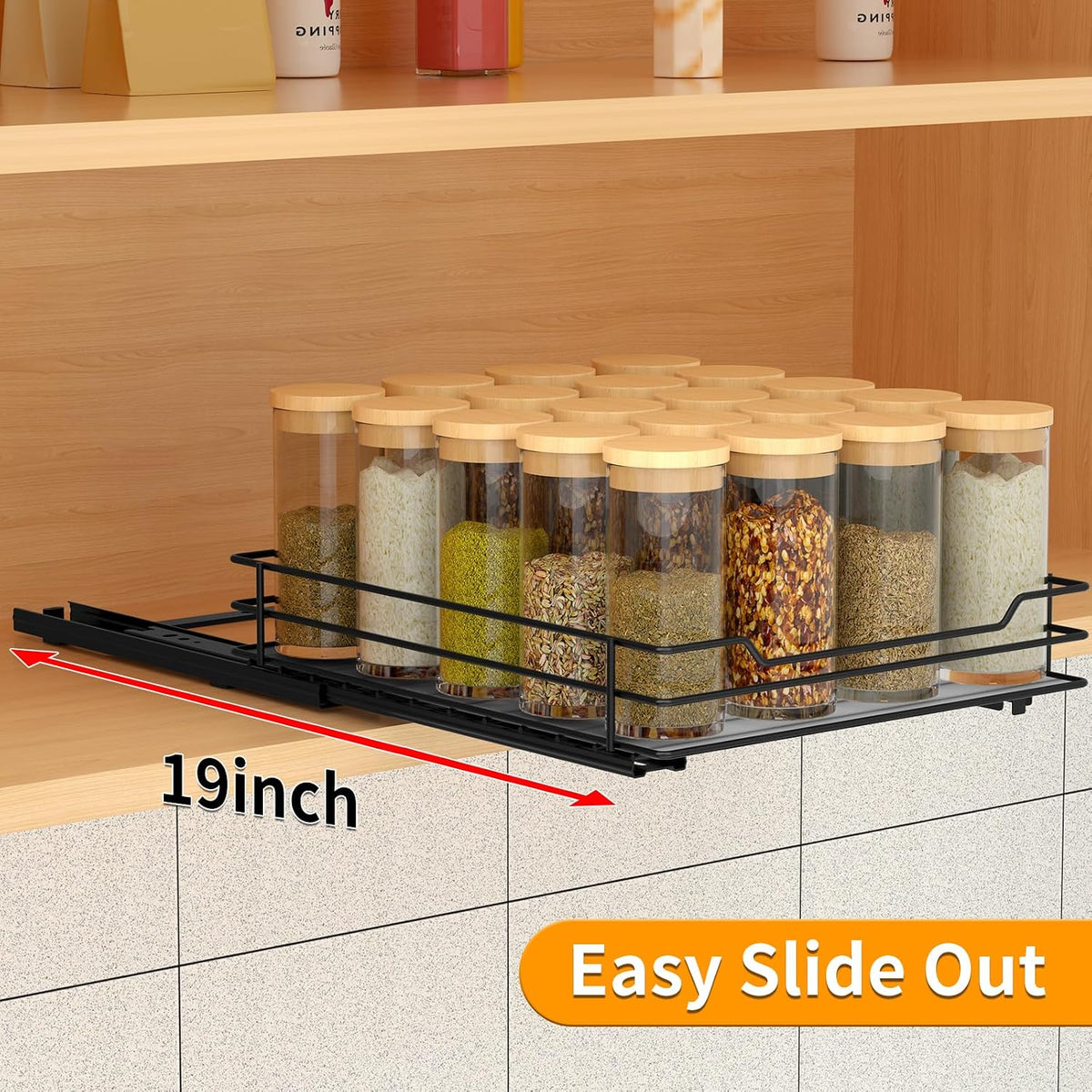 BOIVSHI 2-Tier Spice Rack, Pull Out Cabinet Organizer Spice Racks Height Adjustable Heavy Duty Metal Basket for Inside Cabinets & Pantry Closet(9.5''Wx10.5''Dx9.5''H)