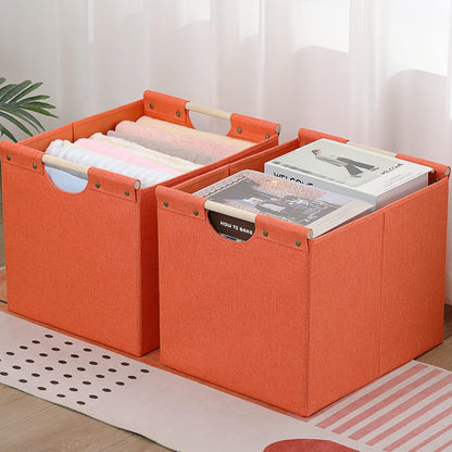 HOONEX Large Collapsible Storage Bins, Linen Fabric, Pack of 2, Storage Baskets with Wooden Carry Handles and Sturdy Heavy Cardboard, for Home, Office, Car, Nursery, Black