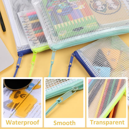 YOPCDJ Mesh Zipper Pouch Bags A4 Zipper Bags for Classroom Organization, Waterproof Document Zipper Pouches for Cosmetics, Travel Storage File Bags for Office Supplie