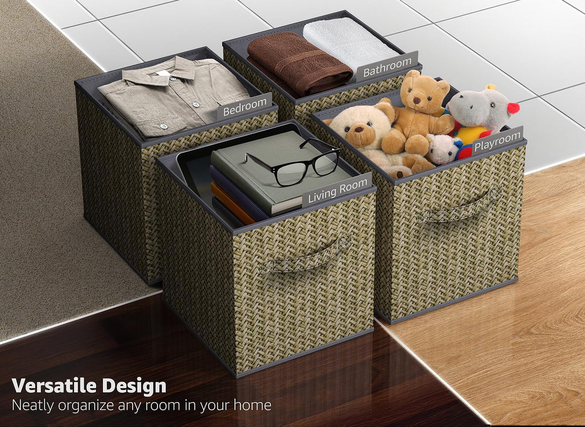 Sorbus Foldable Storage Bins - 11 Inch Sturdy Collapsible Fabric Storage Cubes with Handle - 4 Baskets for Organizing Clothes & Toys - Organization & Storage Baskets for Shelves, Pantry, Closet, Cubby