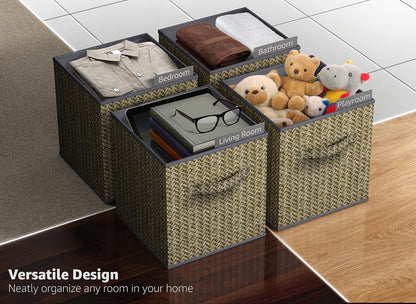 Sorbus Foldable Storage Bins - 11 Inch Sturdy Collapsible Fabric Storage Cubes with Handle - 4 Baskets for Organizing Clothes & Toys - Organization & Storage Baskets for Shelves, Pantry, Closet, Cubby