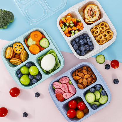 Caperci Lunchable Snack Containers - 4 Pack Bento Snack Boxes with 4-Compartment, 2 Leakproof Dip Cups, Reusable Divided Food Containers for School, Work, Travel (Jewel Brights)
