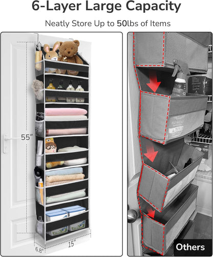 ULG Over The Door Organizer with 6 Large Pockets 12 Side Pockets, 50lbs Weight Capacity Door Hanging Organizer for Bedroom, Bathroom, Pantry, Nursery Storage, Beige