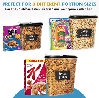 Shazo 3 PC Cereal Container Storage Set (5.2L, 2.8L, 1.2L) - Large Airtight Food Storage Containers with Flip-Top Lids, BPA-Free Plastic Cereal Dispenser for Pantry, Rice, Flour, Sugar & Pasta