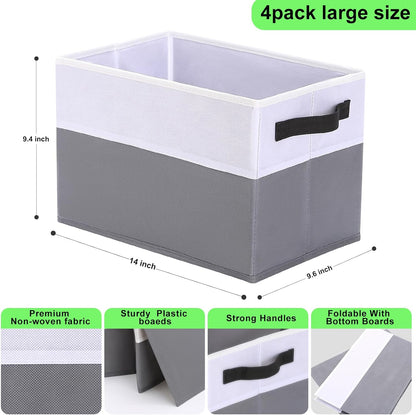 Closet Storage Bins, Large Closet Organizer Baskets with Divider & Handles,Trapezoid Fabric Shelf Organizers, Collapsible Storage Cubes for Clothes, Towels, Toys - Beige