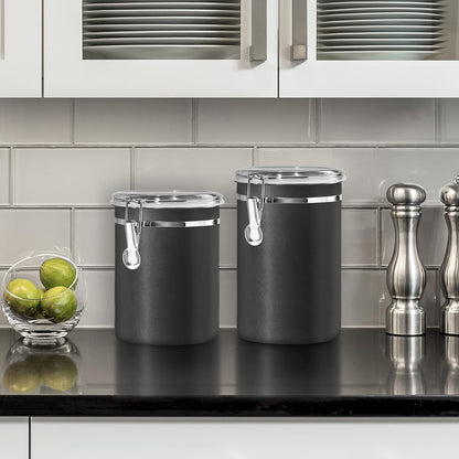 Oggi Stainless Steel Kitchen Canister 152 fl oz - Airtight Clamp Lid, Clear See-Thru Top - Ideal for Kitchen Storage, Food Storage, Pantry Storage. Jumbo Size 8" x 8".