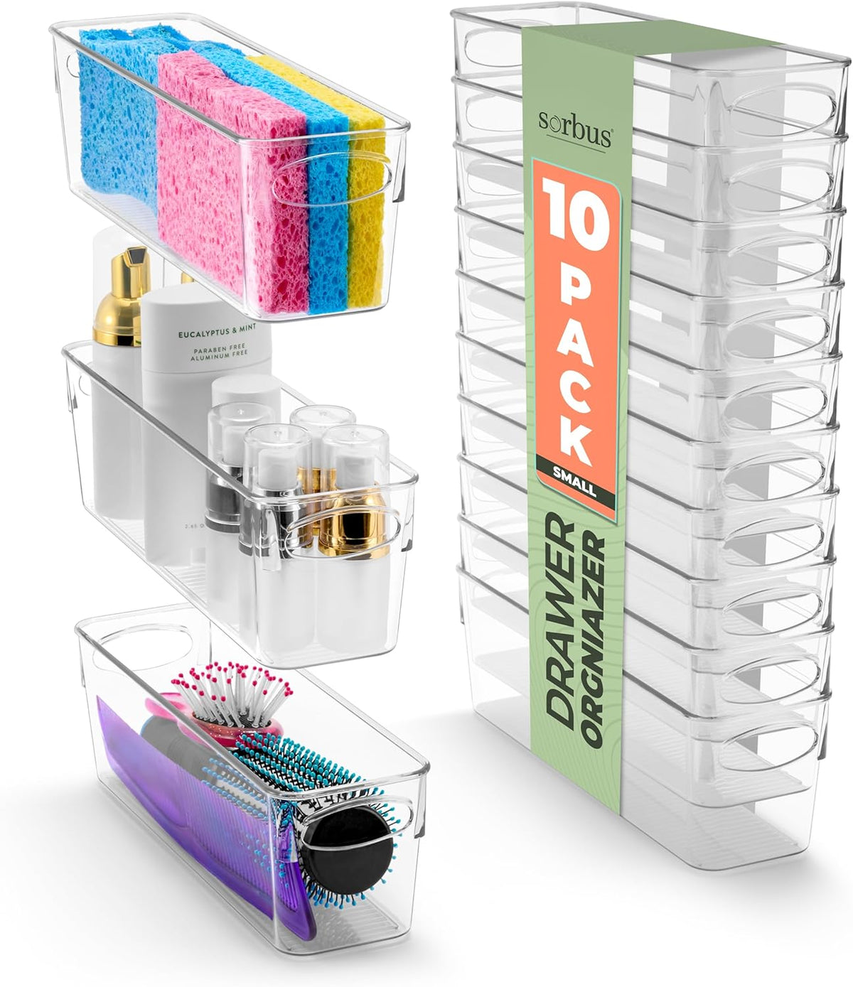 Sorbus Small Clear Plastic Storage Bins for Organizing, Clear Organizer Bins with Handles, Plastic Storage Bins for Closet, Pantry, Fridge, Medicine Cabinet Organizer, Shelves, Freezer, Drawer