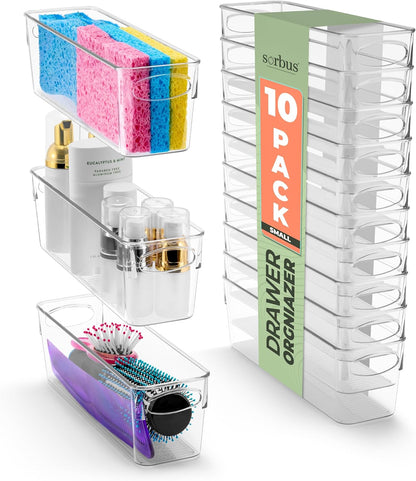 Sorbus Small Clear Plastic Storage Bins for Organizing, Clear Organizer Bins with Handles, Plastic Storage Bins for Closet, Pantry, Fridge, Medicine Cabinet Organizer, Shelves, Freezer, Drawer