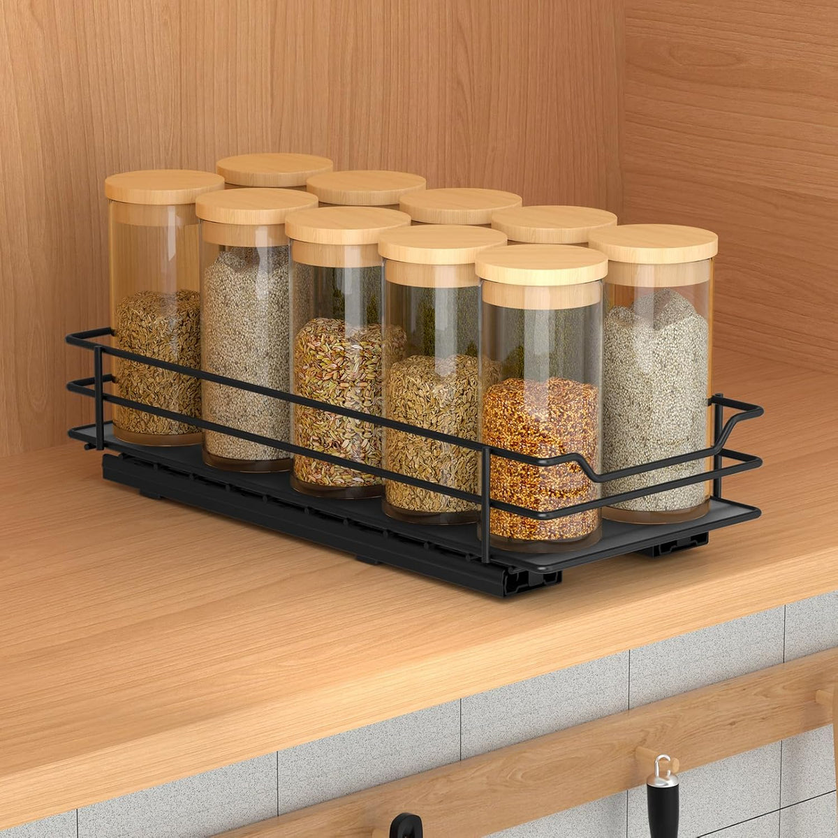 BOIVSHI 2-Tier Spice Rack, Pull Out Cabinet Organizer Spice Racks Height Adjustable Heavy Duty Metal Basket for Inside Cabinets & Pantry Closet(9.5''Wx10.5''Dx9.5''H)