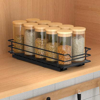BOIVSHI 2-Tier Spice Rack, Pull Out Cabinet Organizer Spice Racks Height Adjustable Heavy Duty Metal Basket for Inside Cabinets & Pantry Closet(9.5''Wx10.5''Dx9.5''H)