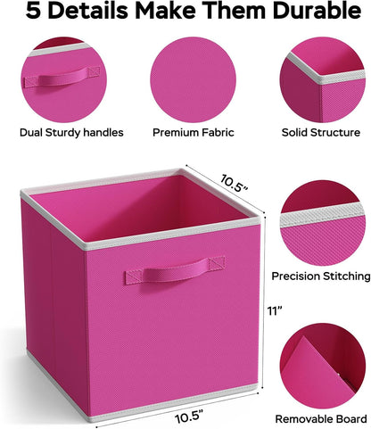 MAX Houser Fabric Storage Bins Cubes Baskets Containers with Dual Plastic Handles for Home Closet Bedroom Drawers Organizers, Flodable, Blue, Set of 4