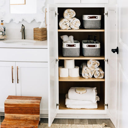 OrganiHaus 12x8in Canvas Storage Baskets 3 Pack | SMALL Fabric Bins for Shelves | Pantry & Bathroom Organizer | Beige/Off-White