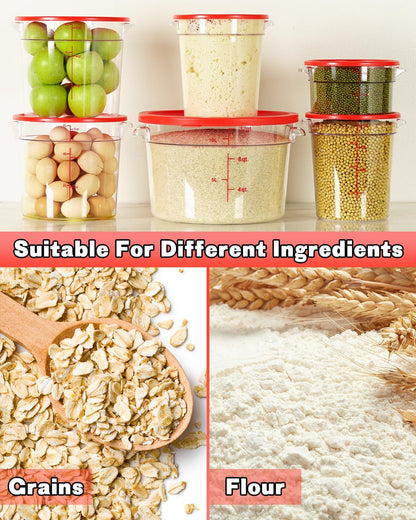 4QT NSF Food Storage Containers: 8 PCS [Food Grade][Hot&Cold Resistant] Commercial Clear Food Storage Containers with Lids for Restaurant Kitchen Proof Dough, Measuring Spoons Included(BPA FREE) - Colors A
