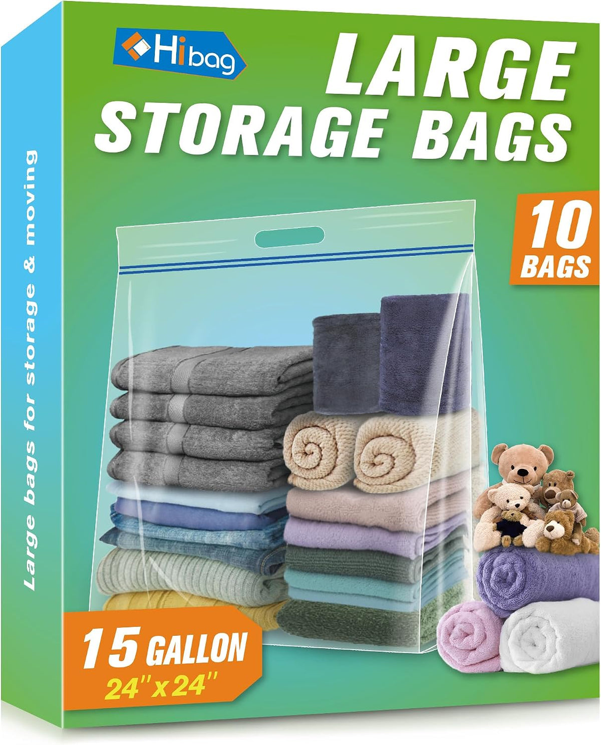 HIBAG 25 Gallon Jumbo Storage Bags, 35” x 24” Resealable Clear Bags with Handle, Extra Large XL Heavy Duty for Clothes Pillow Travel Moving, Pack of 3