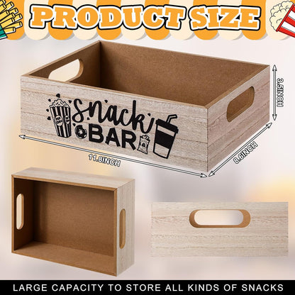 Movie Night Supplies Snack Trays with Handles Reusable Wooden Movie Gift Basket for Theater Popcorn Bucket Bowl Box Container Family Room Decor(Classic Style)