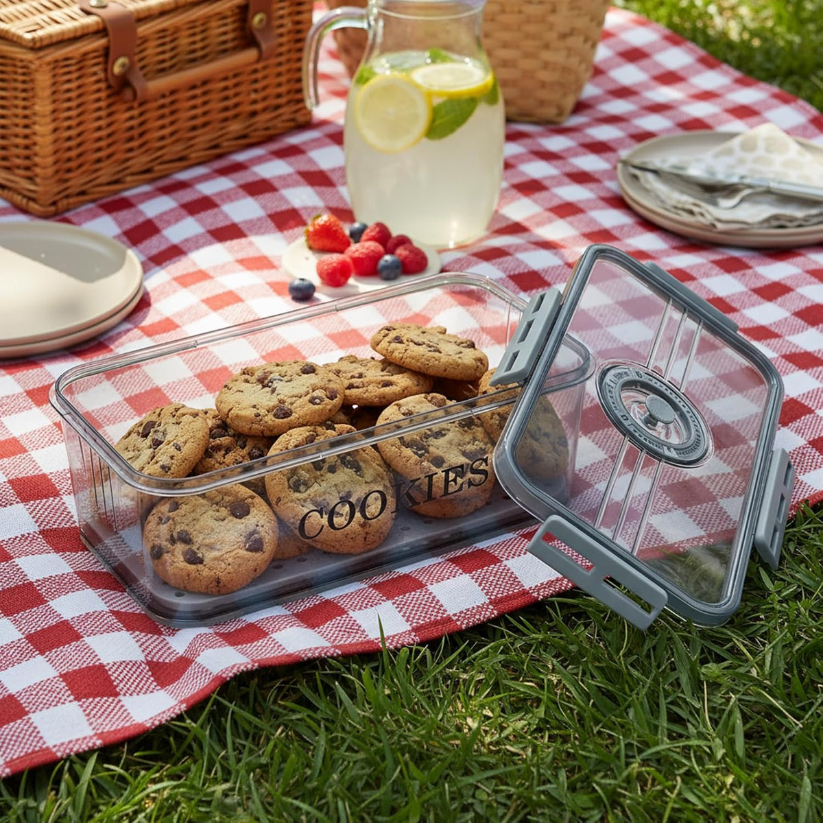 Cookie Jar with Airtight Lid,Bread Box for Kitchen Countertop,Time Recording Bread Storage Container, BPA-Free Plastic Containers for Cookies, Homemade Bread, Toast, Bagel, Donut