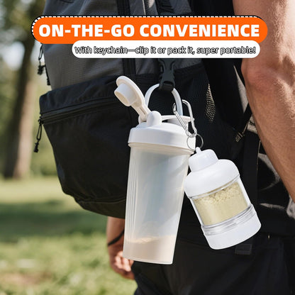 2 Pack Protein Powder Container to Go with Keychain & Keyring, Large Capacity, Clear, Leakproof, Ideal for workouts, fitness, or travel