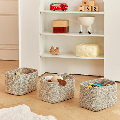 R RUNKA Small Cotton Rope Basket – Storage Bin for Organizing (10.6" x 6.7" x 6.7"), Bathroom Storage Basket for Shelf, Counter & Closet（Beige）