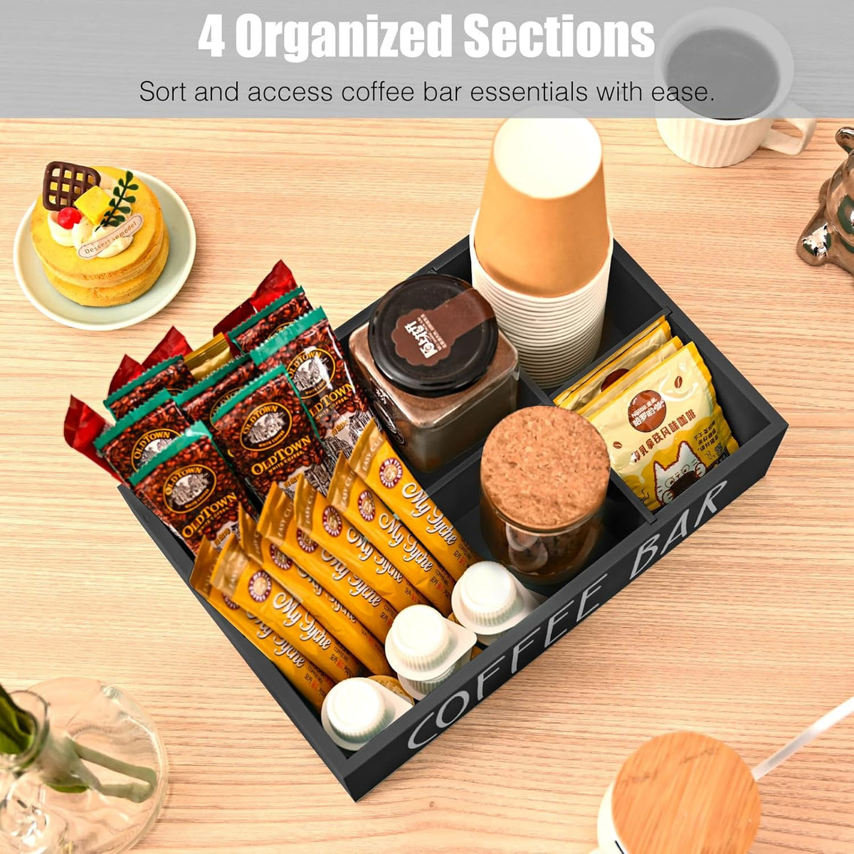 STORAGENIE Wooden Coffee Station Organizer – Removable Dividers, Storage for Coffee Pods, Tea Bags & Accessories, Oasis Blue (11.8" x 7.87" x 3.15")