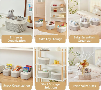 R RUNKA Small Cotton Rope Basket – Storage Bin for Organizing (10.6" x 6.7" x 6.7"), Bathroom Storage Basket for Shelf, Counter & Closet（Beige）