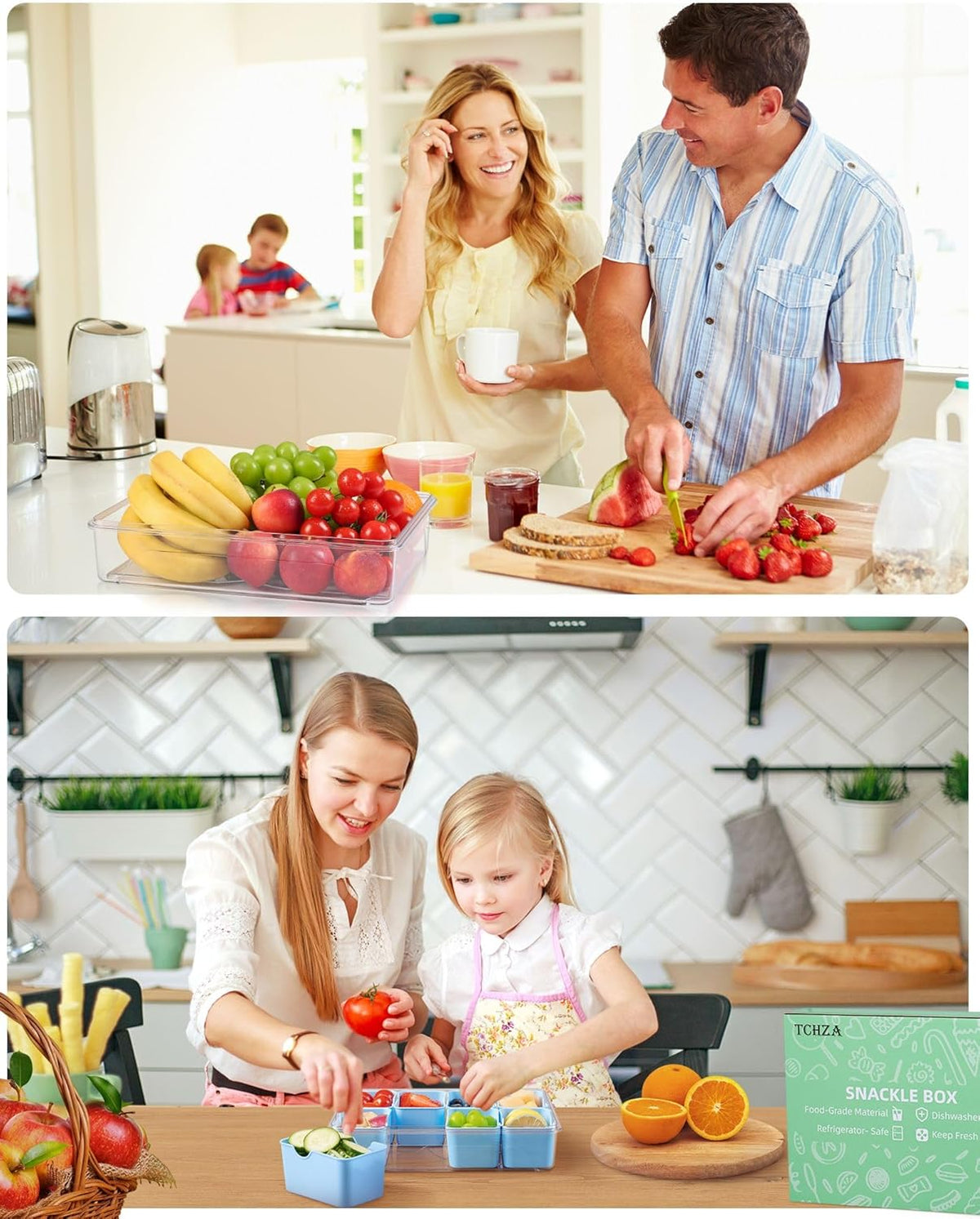 TCHZA Snackle Box Container, Dishwasher Safety - Divided Serving Tray with Lid and Handle, Charcuterie Board for Portable Snack Platters - Clear Organizer for Fruits Snacks,Perfect for Road Travel