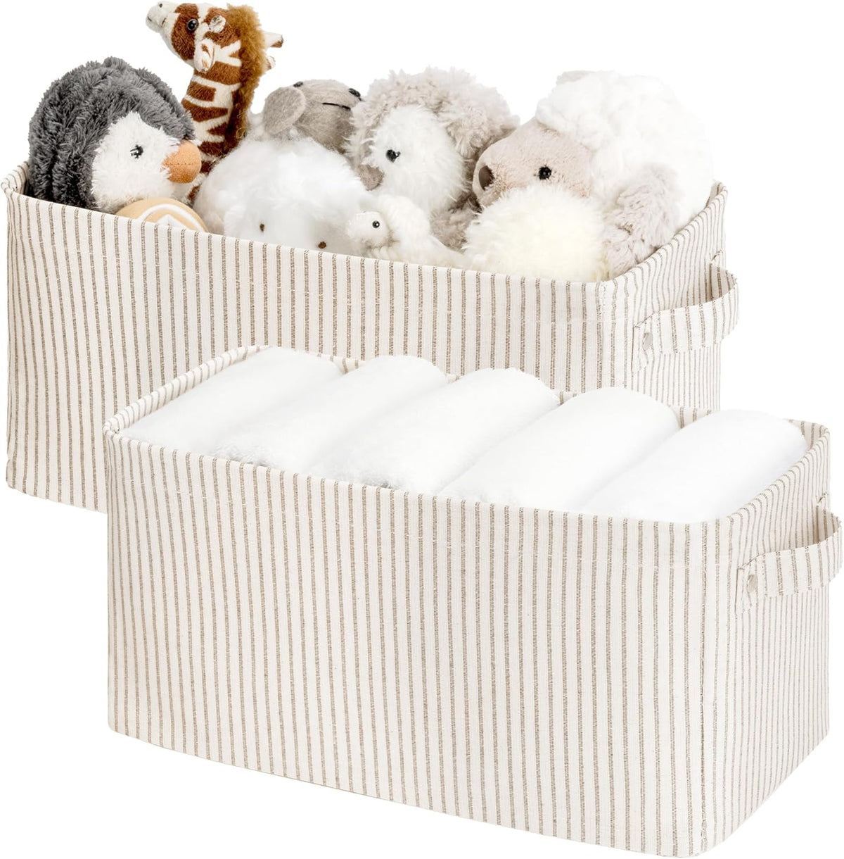 StorageWorks Narrow Storage Bins, Small Basket for Closet and Shelves, Fabric Organizer with Handles, Toilet Paper Storage, Black, 2-Pack