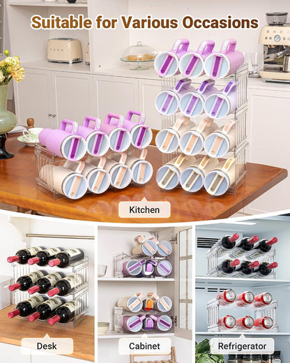 Gracenal Water Bottle Organizer for Stanley Cup Accessories, Cabinet Organizers and Storage for Meoky 40 oz Tumbler with Handle, Fridge Tumbler Organizer Kitchen Gadgets Gifts, 2Pack Large-6-bottle