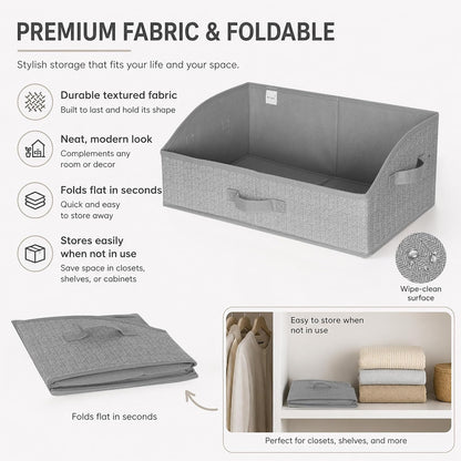 WUIKE Closet Organizers and Storage, Trapezoid Storage Bins, Fabric Closet Bins with Handles, Foldable Storage Baskets for Clothes, Purse, Blanket, Herringbone Gray, Extra Large