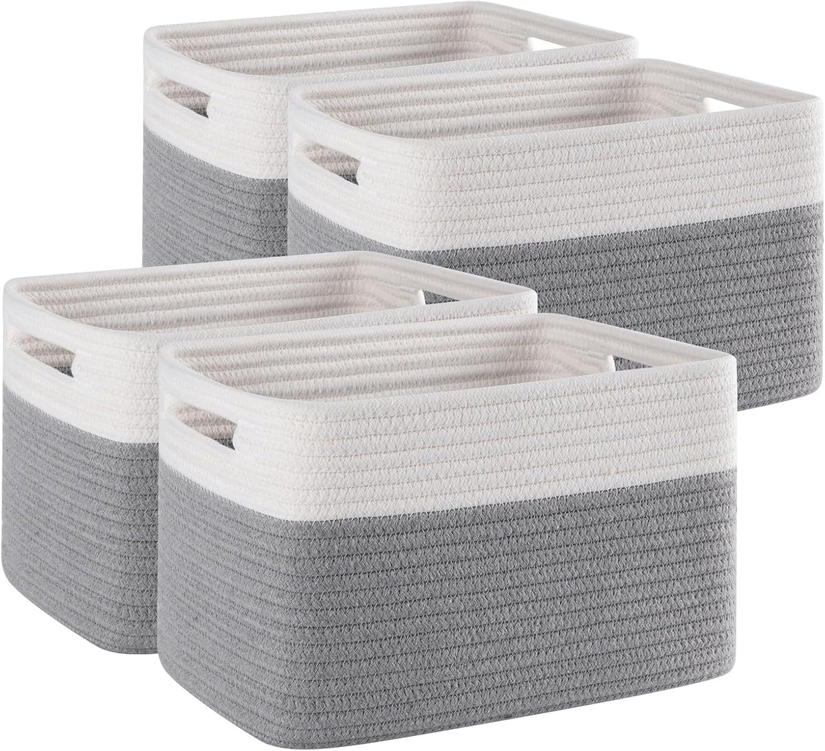 4 Pack Storage Baskets for Organizing, Woven Baskets for Shelves - Perfect for Toys, Books, Towels, and Clothes, Durable Gift Basket Bins Toy Storage, 12.7''Lx9''Wx7.8''H, Brown & White